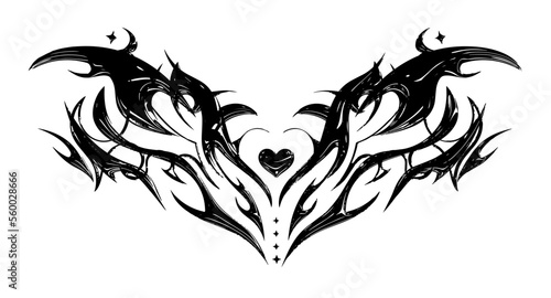 Succubus womb tattoo. Demon heart sigil, 3D chrome metal in triball style. Vector tattoos