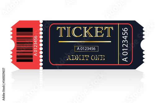 Vector red and navy blue cinema ticket isolated on white background. VIP entry pass template