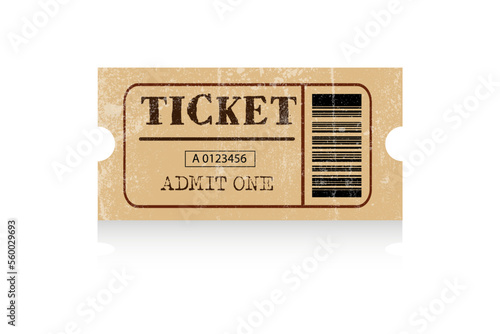 Vector retro old fashion vintage cinema ticket isolated on white background. VIP entry pass template