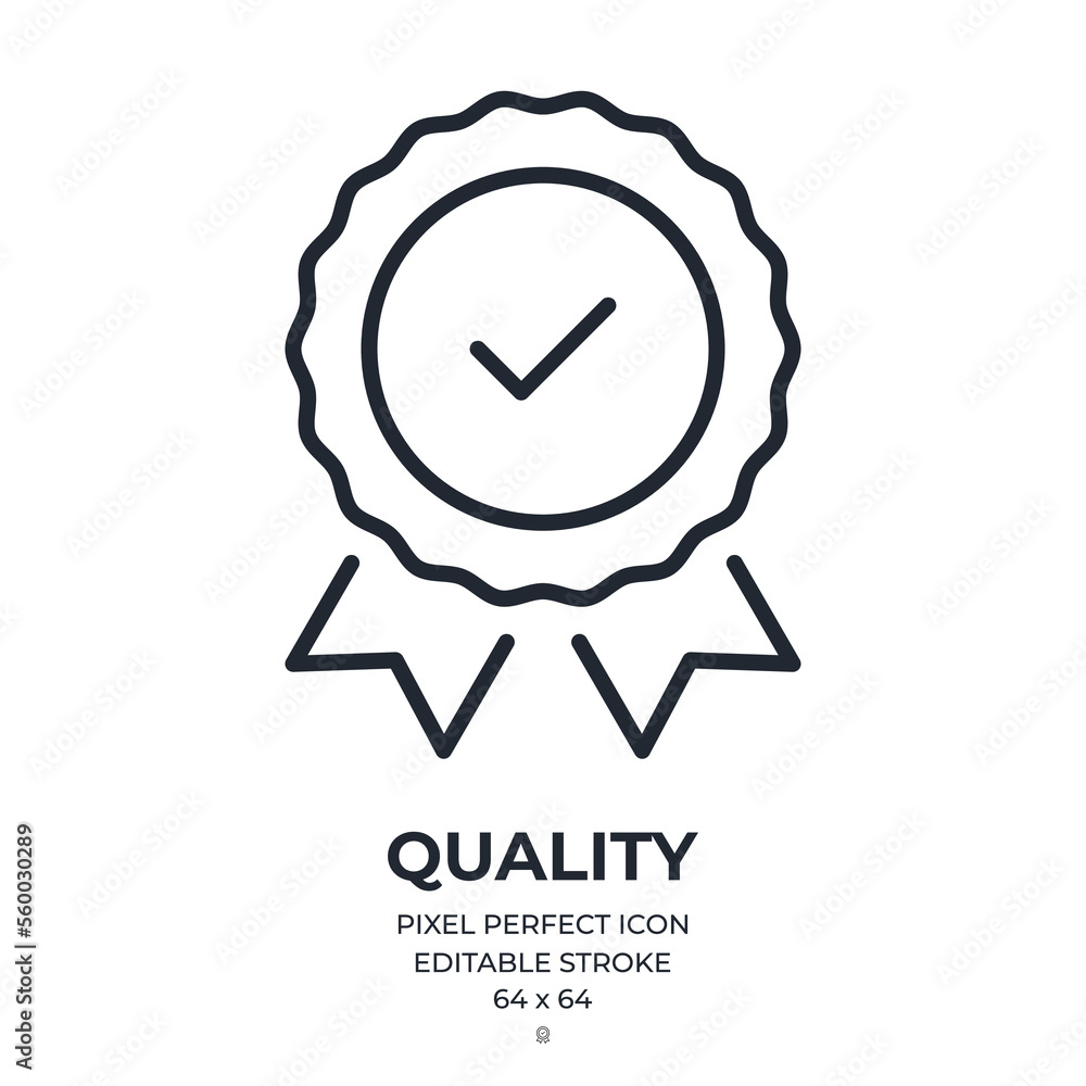 Quality badge editable stroke outline icon isolated on white background flat vector illustration. Pixel perfect. 64 x 64. Quality badge editable stroke outline icon isolated on white background flat vector illustration. Pixel perfect. 64 x 64.