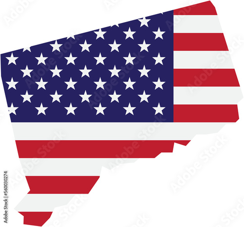 outline drawing of connecticut state map on usa flag.