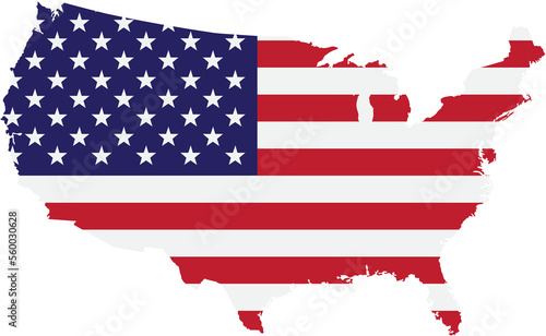 outline drawing of usa map on usa flag.