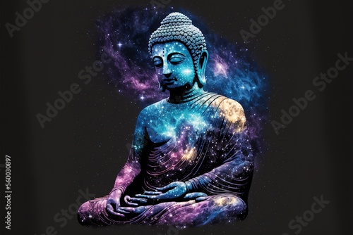 Buddha meditates on the background of the galaxy © Анастасия Птицова