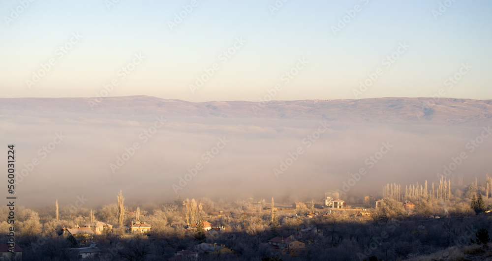 morning fog in the mountains, morning fog over the river, morning mist over the river