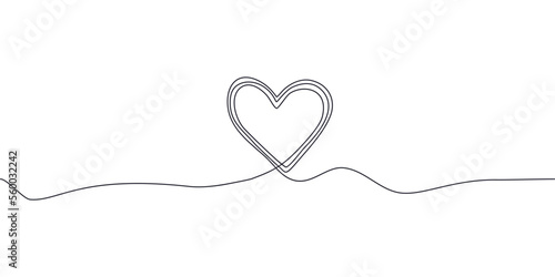 Black line draw icon heart sign. Continuous line drawing of love sign on white. Design for Valentine's day, wedding, invitation card background. Romantic vector illustration