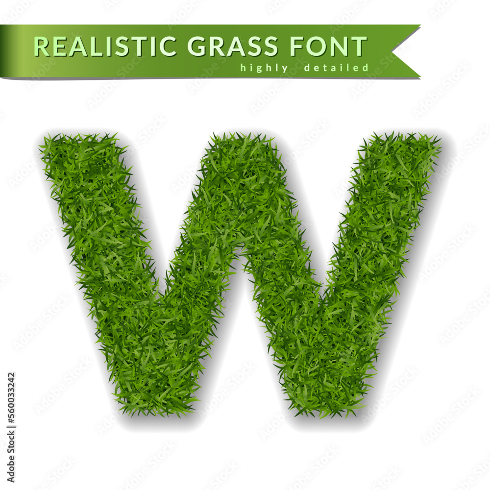 Grass letter W, alphabet 3D design. Capital letter text. Green font ...