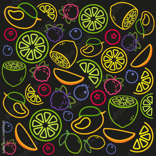 Vector graphics. Different colors. Background with fruit. Patterns for your idea. Colorful.