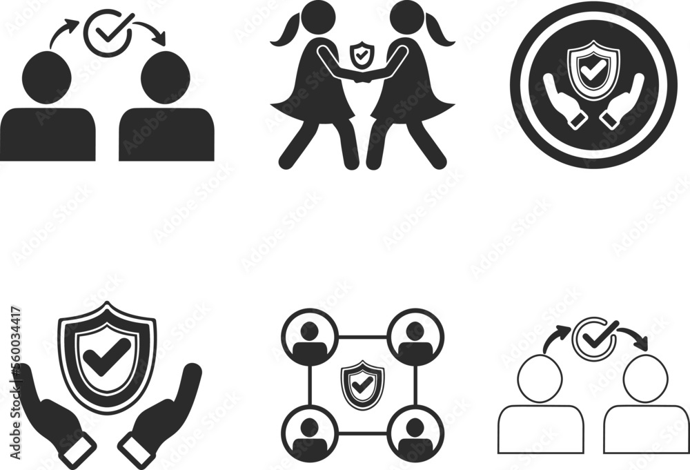 Trust icon set, mutual understanding icon set black vector Trust icon set, mutual understanding icon set black vector