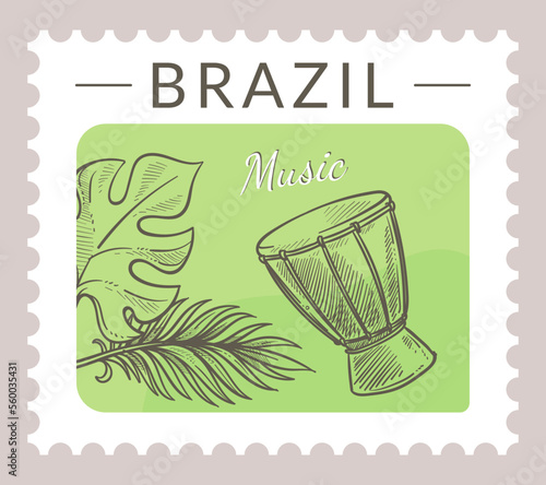 Musical instruments of Brazil, postcard vector