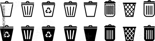 Trash can vector icon set.Bin and trash can png icons.Recycle bin.Vector trash can symbol.Garbage tank.Wastebasket.Dustbin icon.Delete.