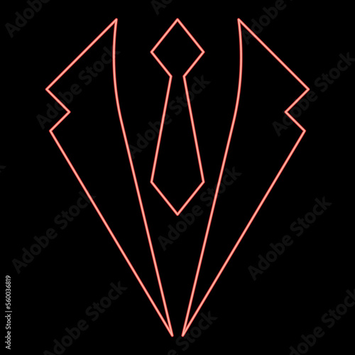 Neon business concept Jacket and tie cravat Suit for wedding Men's clothing in dress clothes Representative idea red color vector illustration image flat style