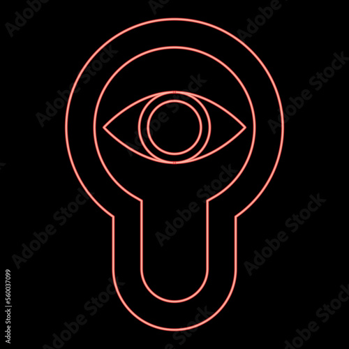 Neon keyhole eye looking Lock door Look concept red color vector illustration image flat style