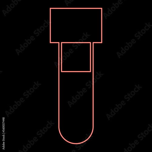 Neon test tube with blood Medical vial red color vector illustration image flat style