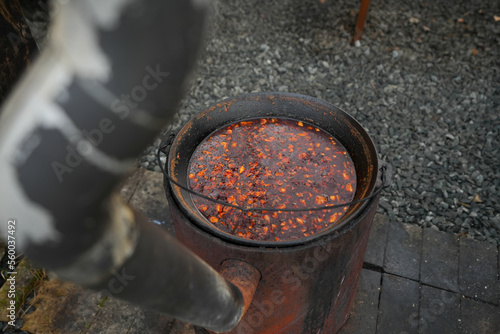 traditional Romanian food cooked in a cauldron. detail.
