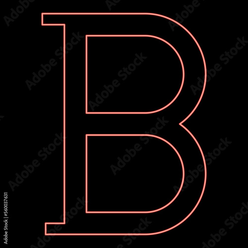 Neon beta greek symbol capital letter uppercase font red color vector illustration image flat style