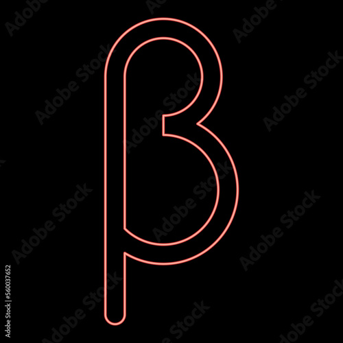 Neon beta greek symbol small letter lowercase font red color vector illustration image flat style