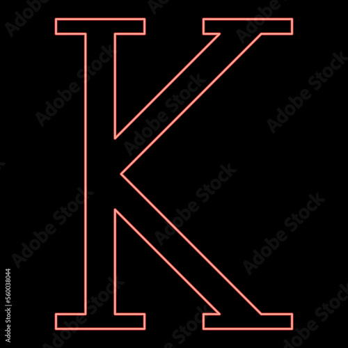 Neon kappa greek symbol capital letter uppercase font red color vector illustration image flat style