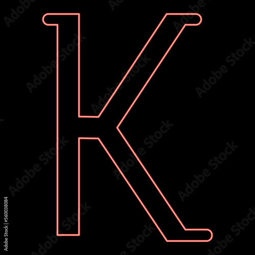 Neon kappa greek symbol small letter lowercase font red color vector illustration image flat style