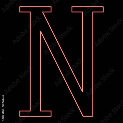 Neon nu greek symbol capital letter uppercase font red color vector illustration image flat style