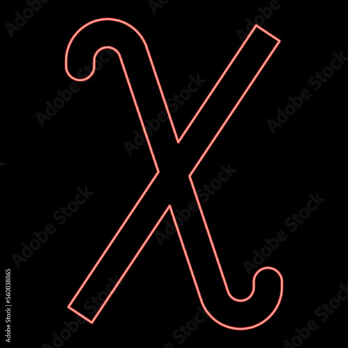 Neon chi greek symbol small letter lowercase font red color vector illustration image flat style