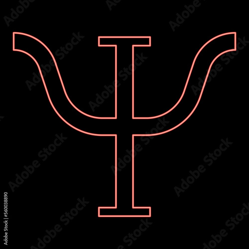 Neon psi greek symbol capital letter uppercase font red color vector illustration image flat style