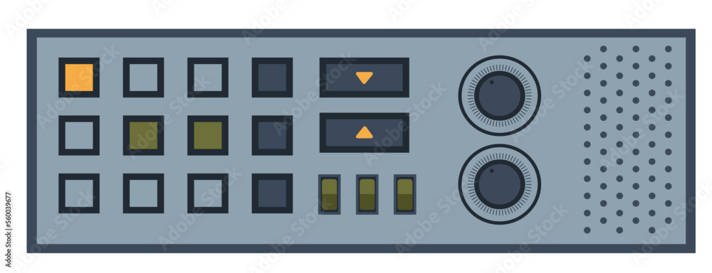 Panel with buttons, control system with knobs