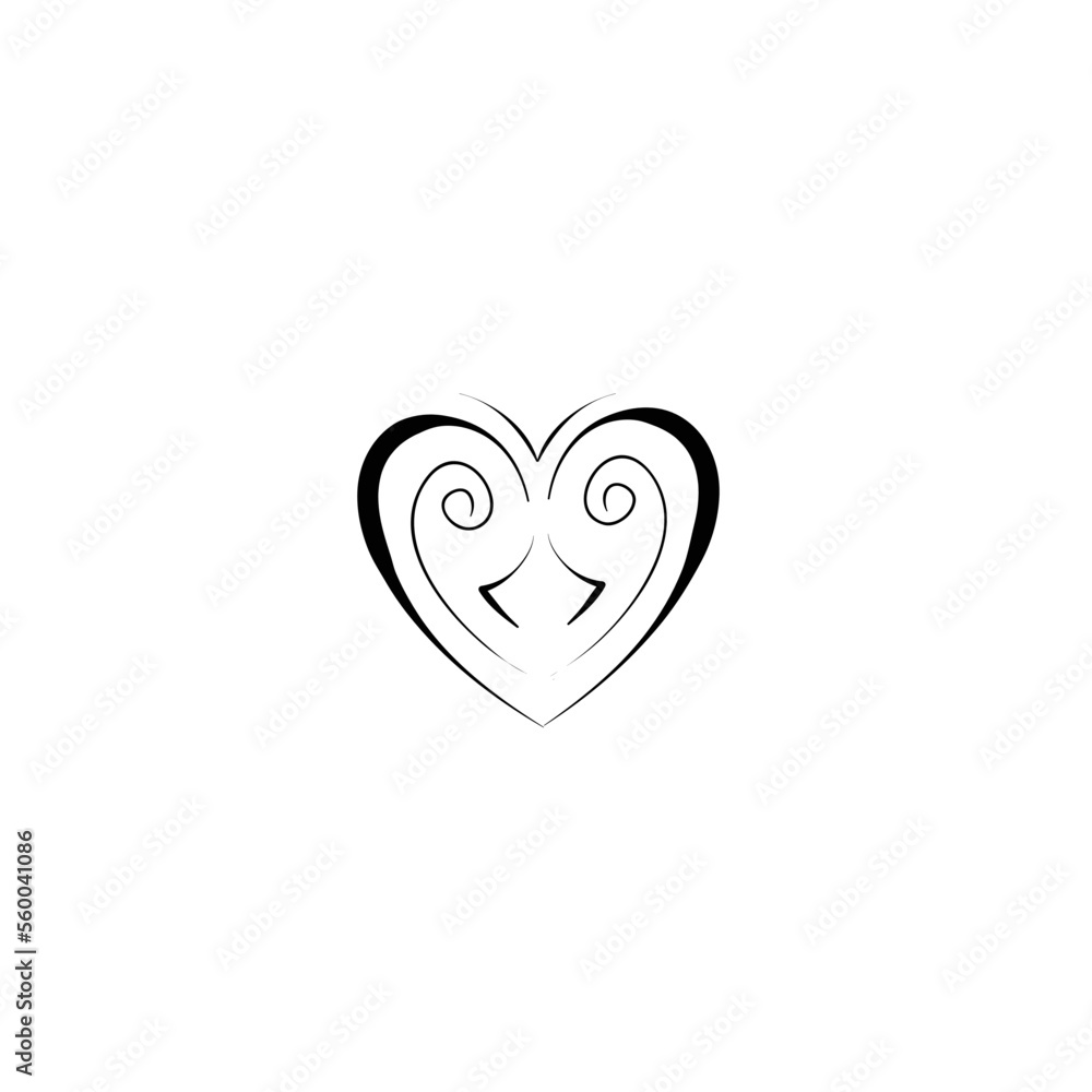 Heart isolated vector illustration, tattoo, print for clothes and logo design, silhouette on a white background.