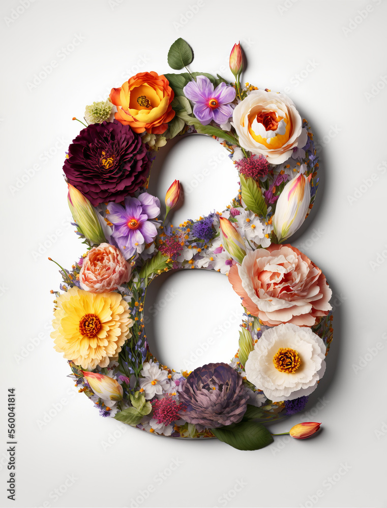 International womens day 8th March floral number. Generative ai