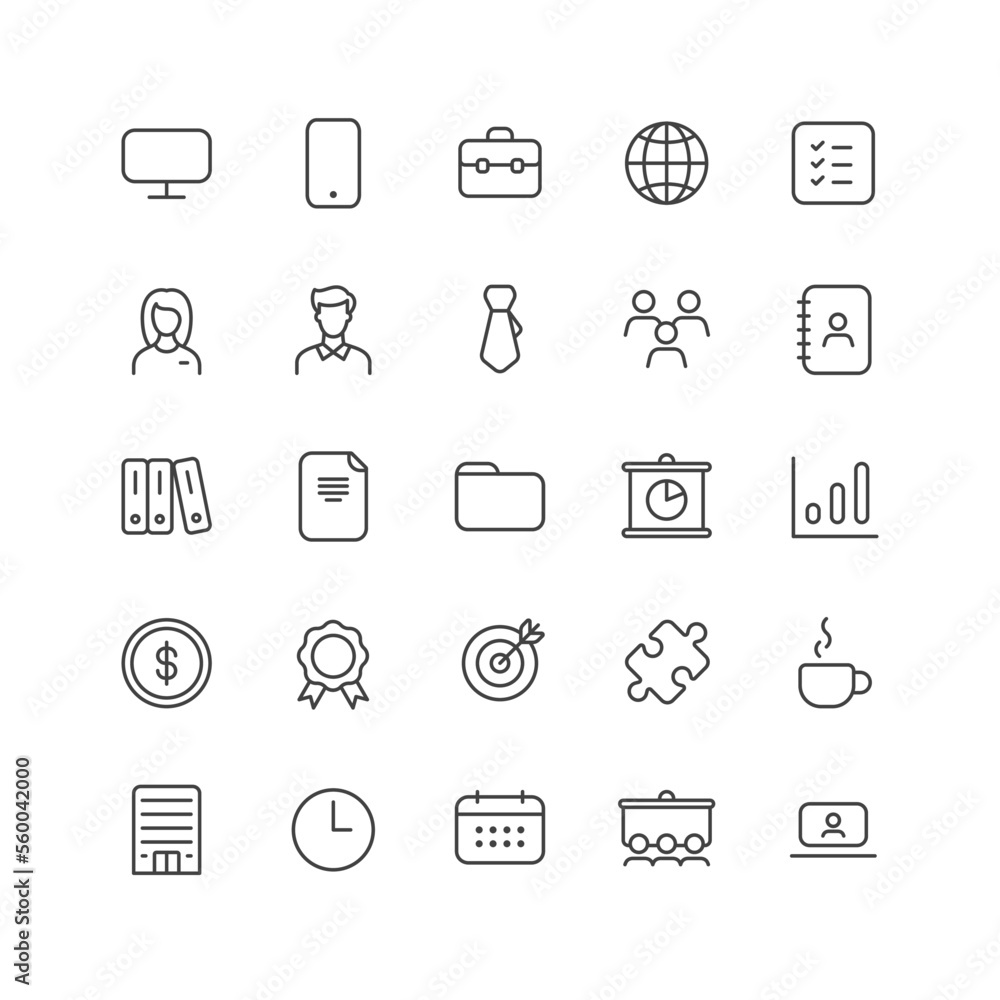 Outline icon collection for ui. Vector thin line illustration set. Corporate business, teamwork, task and time managment symbol isolated on white background. Design element Outline icon collection for ui. Vector thin line illustration set. Corporate business, teamwork, task and time managment symbol isolated on white background. Design element