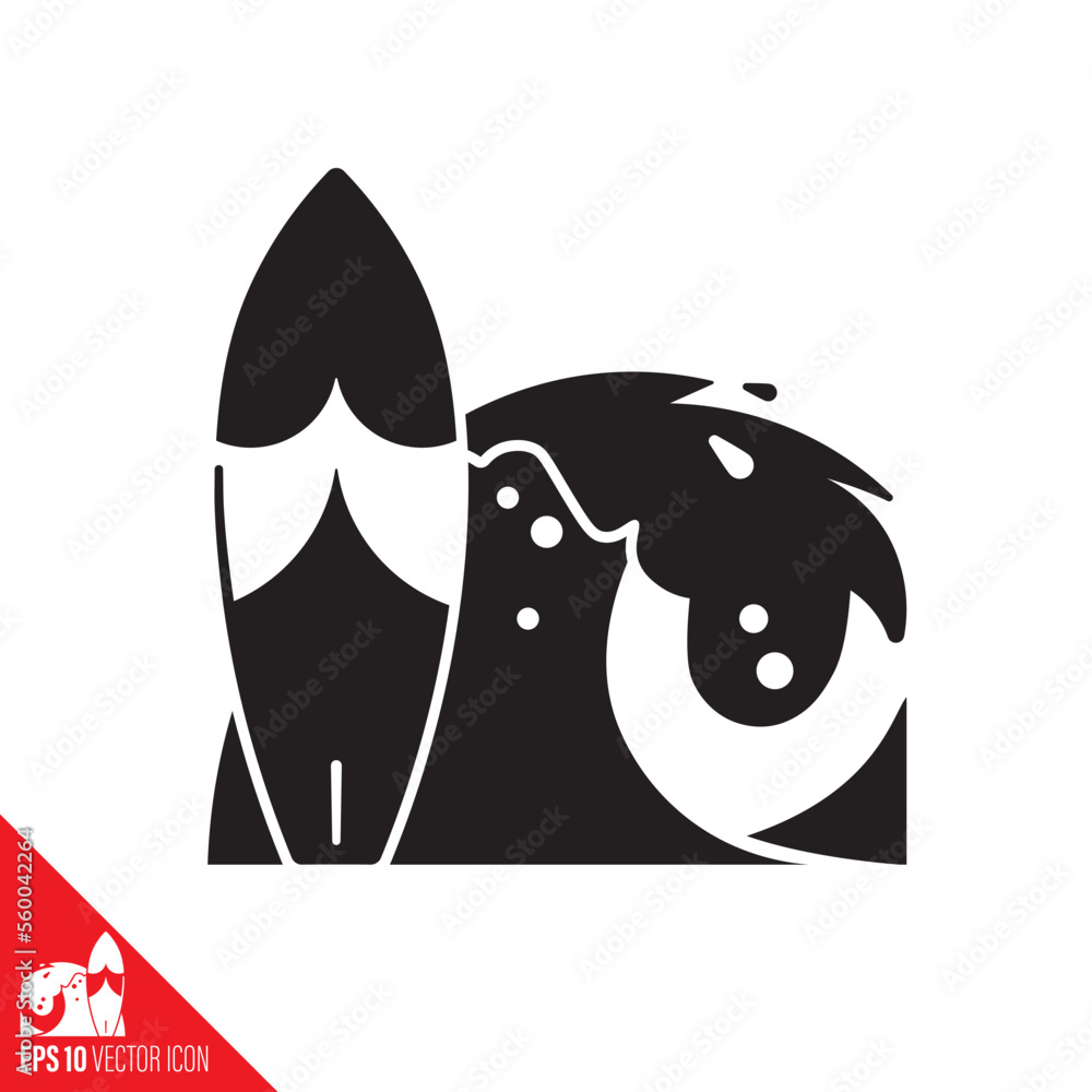 Fototapeta premium Surfboard and wave vector glyph icon
