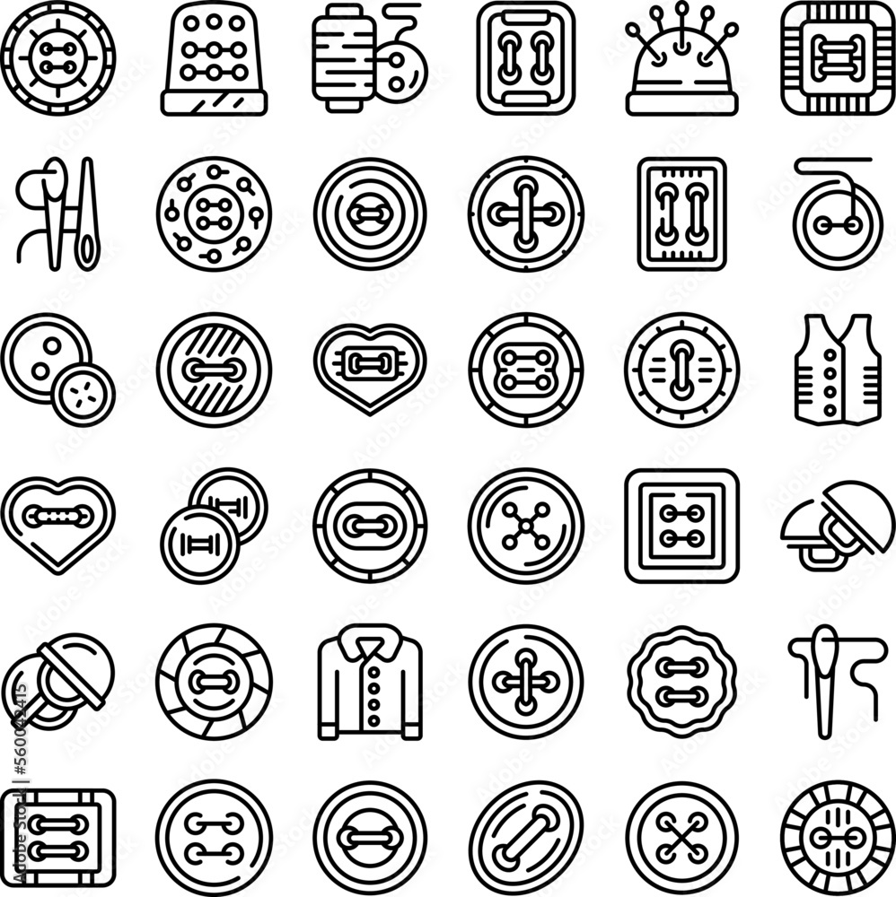 Cloth buttons icons set outline vector. Fashion circle. Sew yarn Cloth buttons icons set outline vector. Fashion circle. Sew yarn