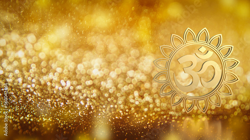 Tableau sur toile The gold ohm hindu symbol on luxury broken for background concept 3d rendering