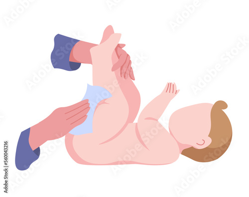 Changing baby diaper, instruction for parents
