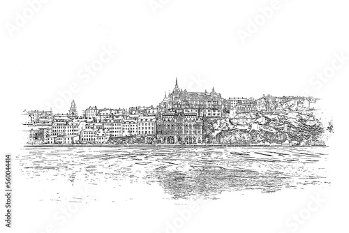 Cityscape Stockholm,Sweden, ink sketch illustration. photo