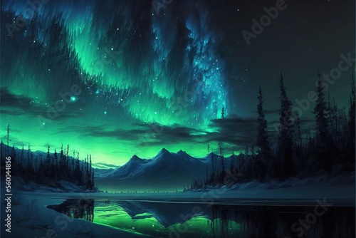 Northern Lights  Aurora Borealis Background  Concept Art  Digital Illustration  Generative AI