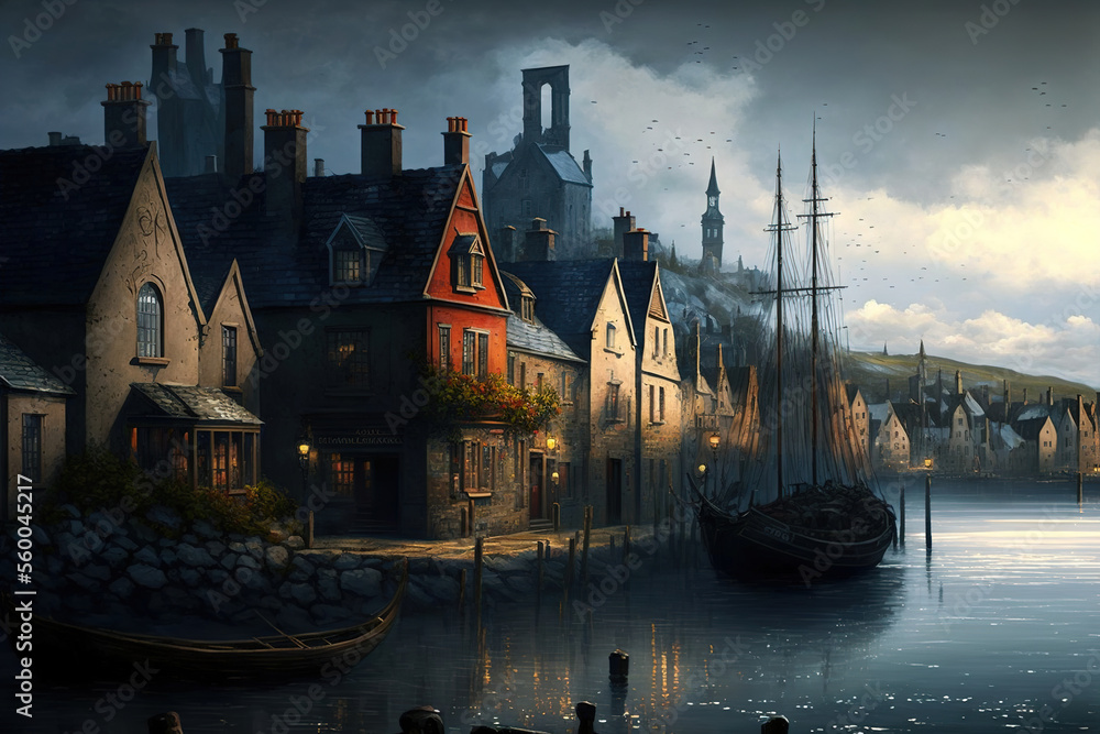 Fototapeta premium celtic town themed illustration