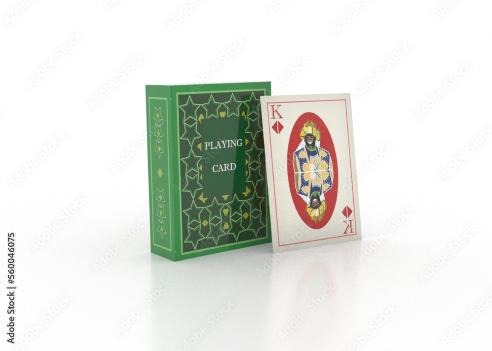 Opakowanie z talią kart i karta króla serca - mokuap 3d - obrazy, fototapety, plakaty 