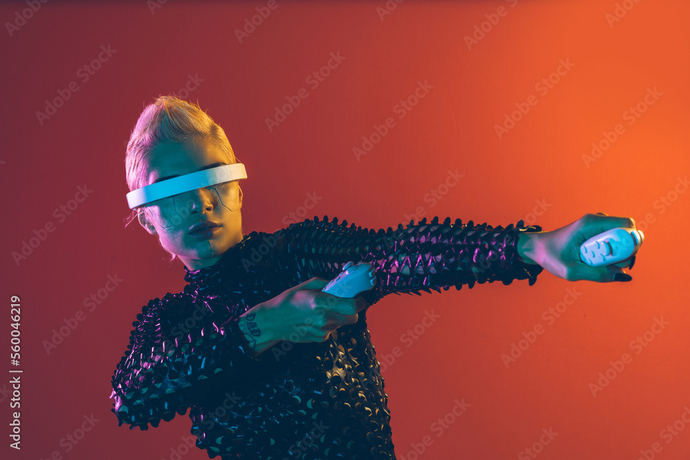 Representation of a bionic super human with advanced technology parts ...