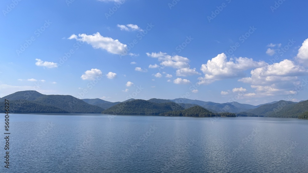 lake and mountains in the summer