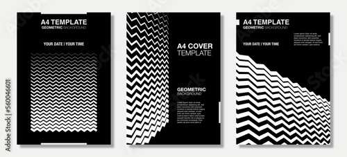 Minimal covers design with Shevron zig-zag lines. Colorful halftone in black and white. Future geometric patterns Eps 10 vector. Horizontal chevron line pattern from thin stripes to thick. photo