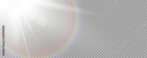 Foto Shining sun glare rays, lens flare vector illustration with a rainbow