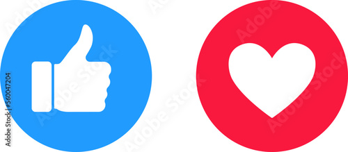 Thumb up and heart icon. Vector like and love icon button symbol for web site design, logo, ui.