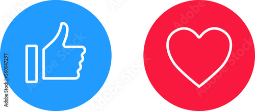 Thumb up and heart icon. Vector like and love icon button symbol for web site design, logo, ui.