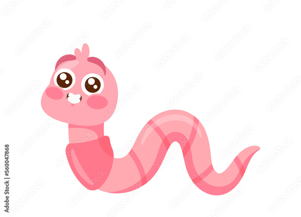 Earth Worm Cartoon Character Crawling Isolated On White Background. Cute  Funny Earthworm With Big Eyes Stock Vector