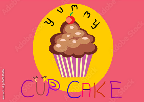 Delicious cupcake dessert.Cupcake vector illustration isolated on pink and yellow background  cupcake clip art
