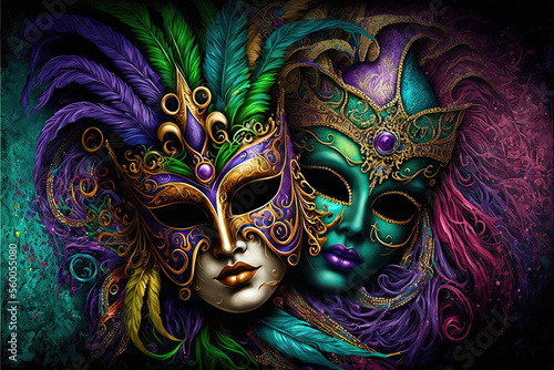 Beautiful Carnival masks, Carnevale, Generative AI © BlueBlissByKatia