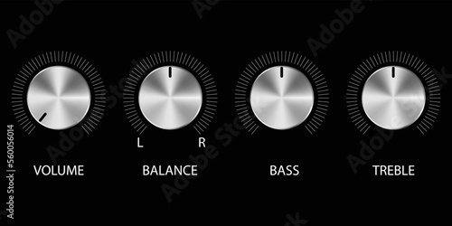 Music sound volume knob button vector icon. Metal audio control dial switch level scale. Analog Rotary Switch. photo