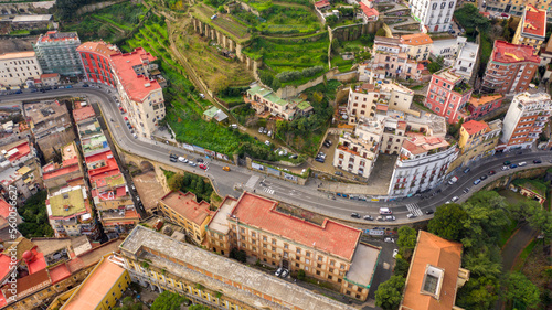 Aerial view of Corso Vittorio Emanuele in Naples, Italy. This is one of the main roads in city traffic.