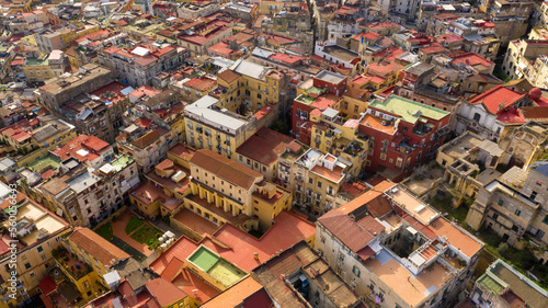 Aerial view of the Quartieri Spagnoli (Spanish Neighborhoods), a part of the city of Naples in Italy. This district is located in the historic center of the city.