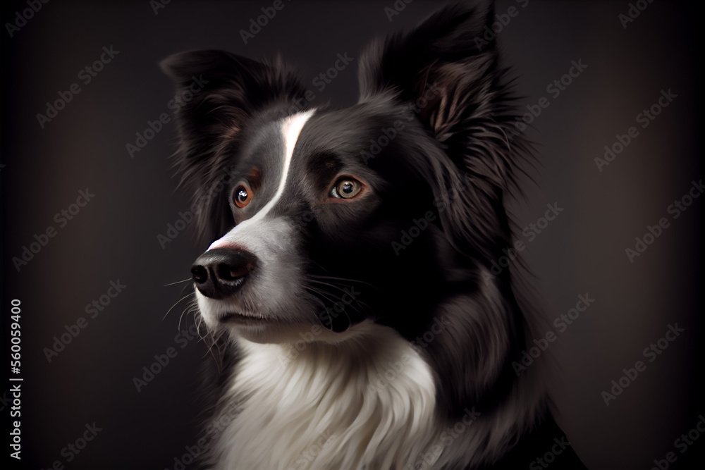 Beautiful Border Collie dog portrait in front of dark background. Beautiful Border Collie dog portrait in front of dark background.